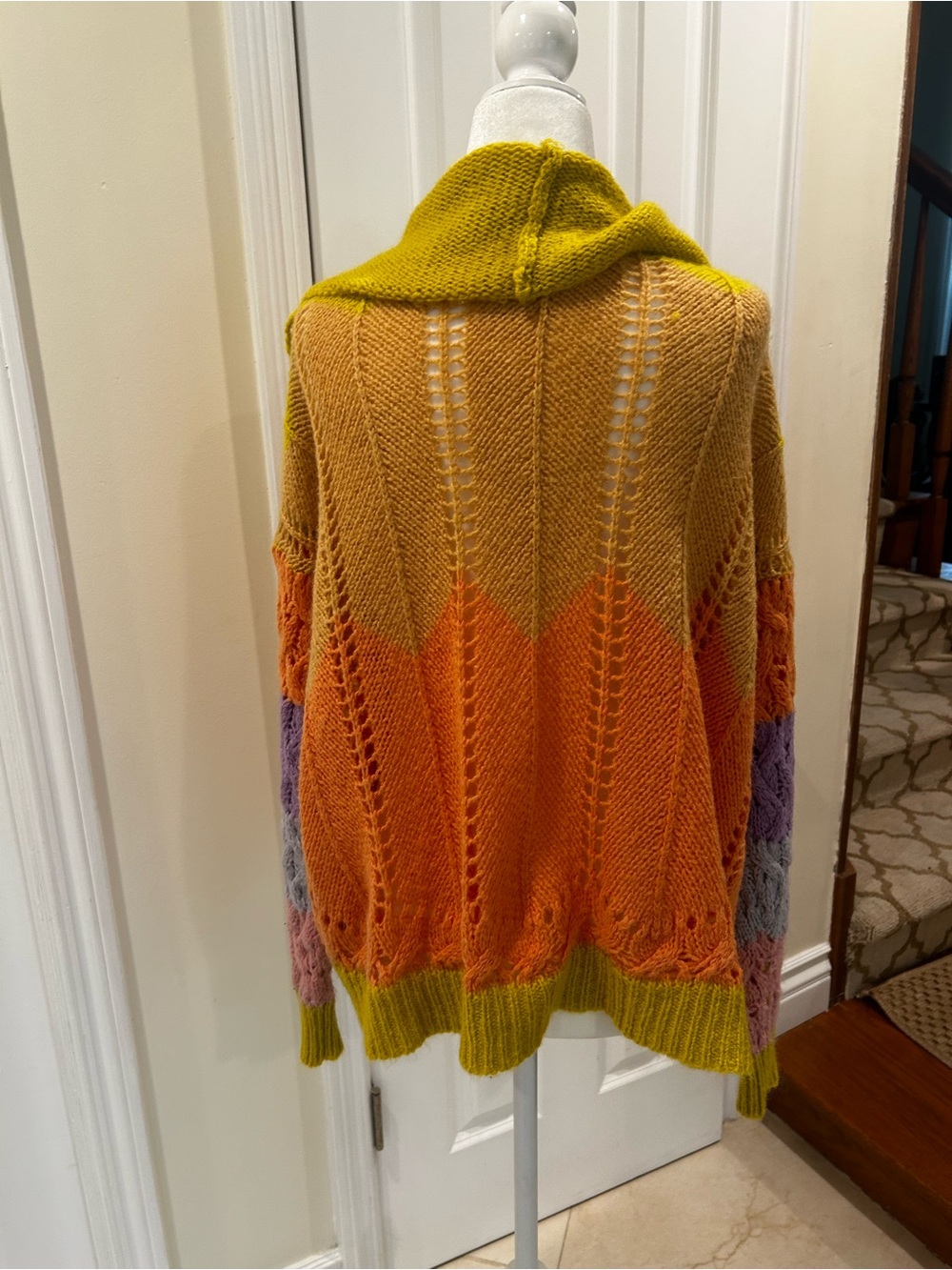 Storia Colorblock Mohair Blend Cardigan Oversized Boho Button Front - Picture 4 of 6